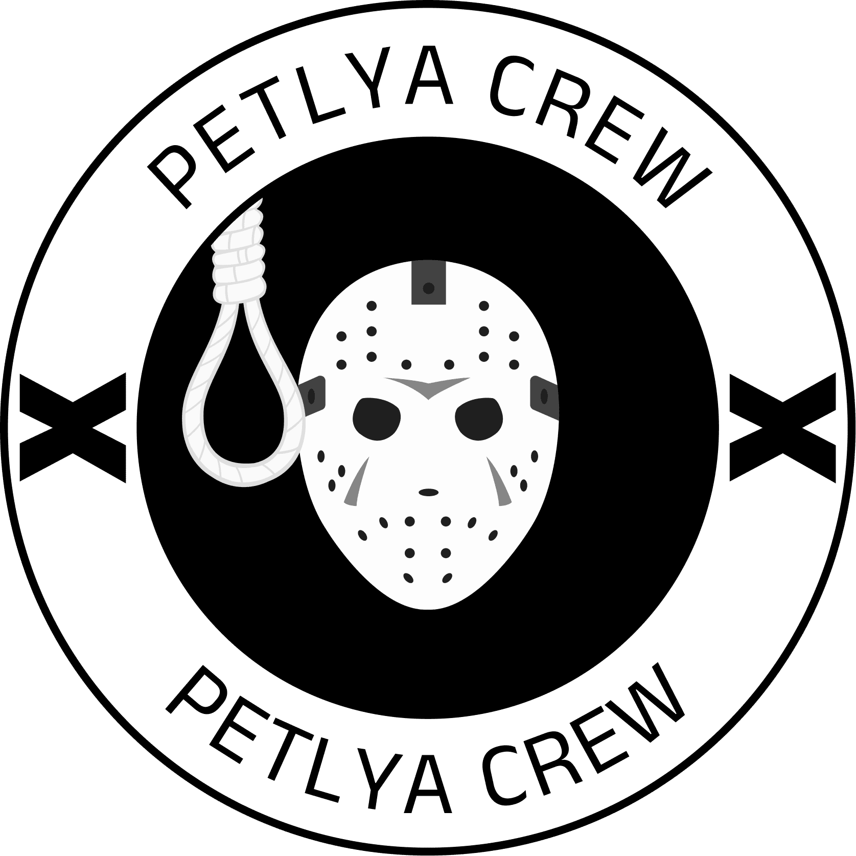 Чёрно-белый круглый стикер Petlya Crew